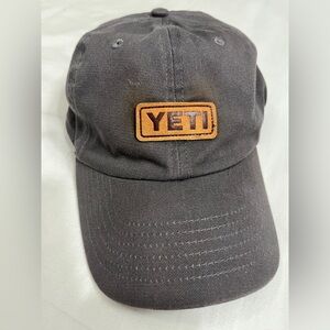 YETI Gray Adjustable Hat Leather Logo Patch Built For The Wild Cap